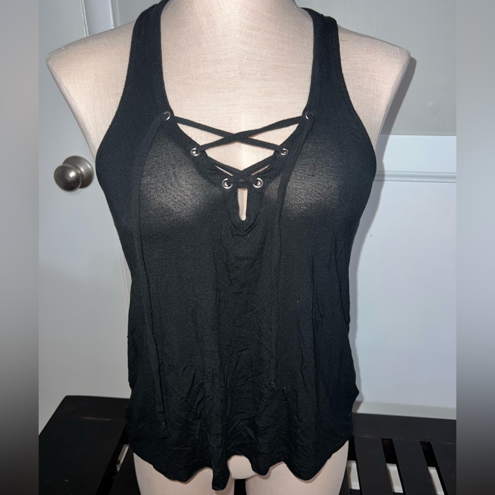 PINK Victoria's Secret Black Lace-Up Tank Top